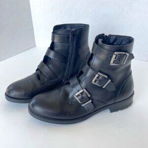 Black Leather Chunky Moto Biker Boots Womens sz 8
